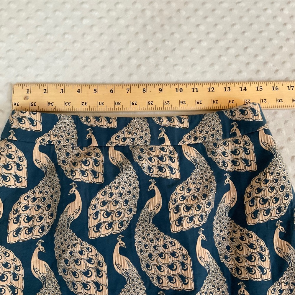 Ann Taylor Pencil Skirt Womens 6 Teal Blue Peacock Print Jacquard Cotton Blend - Picture 3 of 7